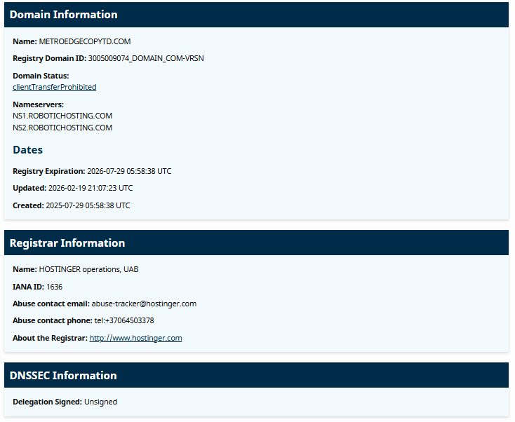 metroedgecopytd.com domain registration details